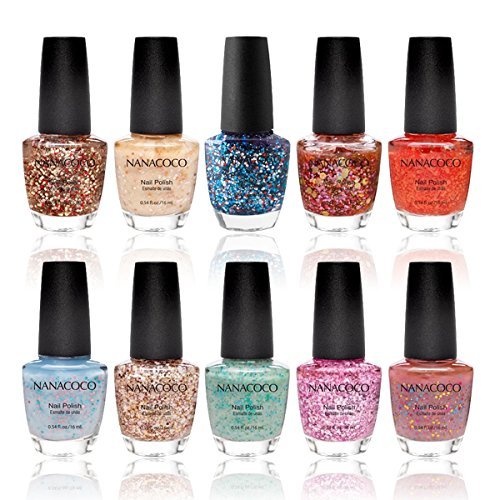Nanacoco Nail Polish Color Lacquer Set 10-Piece Collection #19 Its Glitter Day
