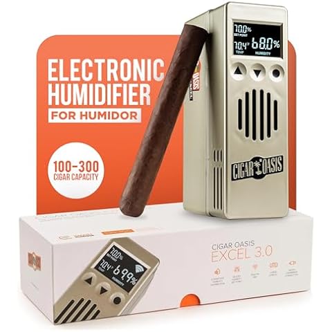 Cigar Oasis Excel 3.0 Cigar Humidor Humidifier -Electric Humidor Humidifier w/ LCD Display, Soft-Touch Buttons, Sensor-Controlled Fan, 100-300 Cigars Cover