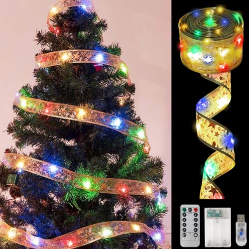 Lumières de Ruban Sapin de Noël, 10 M 100 Led Guirlande Lumineuse Ruban, Ruban Sapin Noël LED, Coloré Ruban Lumineux Sapin pour Décoration d'arbre de Noël, Mariage, Fête