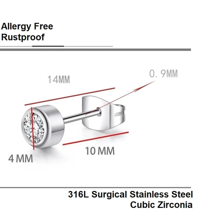 20 Pairs 4MM for Various Ear Piercing Guns, Ears Pierced, Earrings Studs, Surgical Stainless Steel Cubic Zirconia Studs Earrings, Nose Piercing3