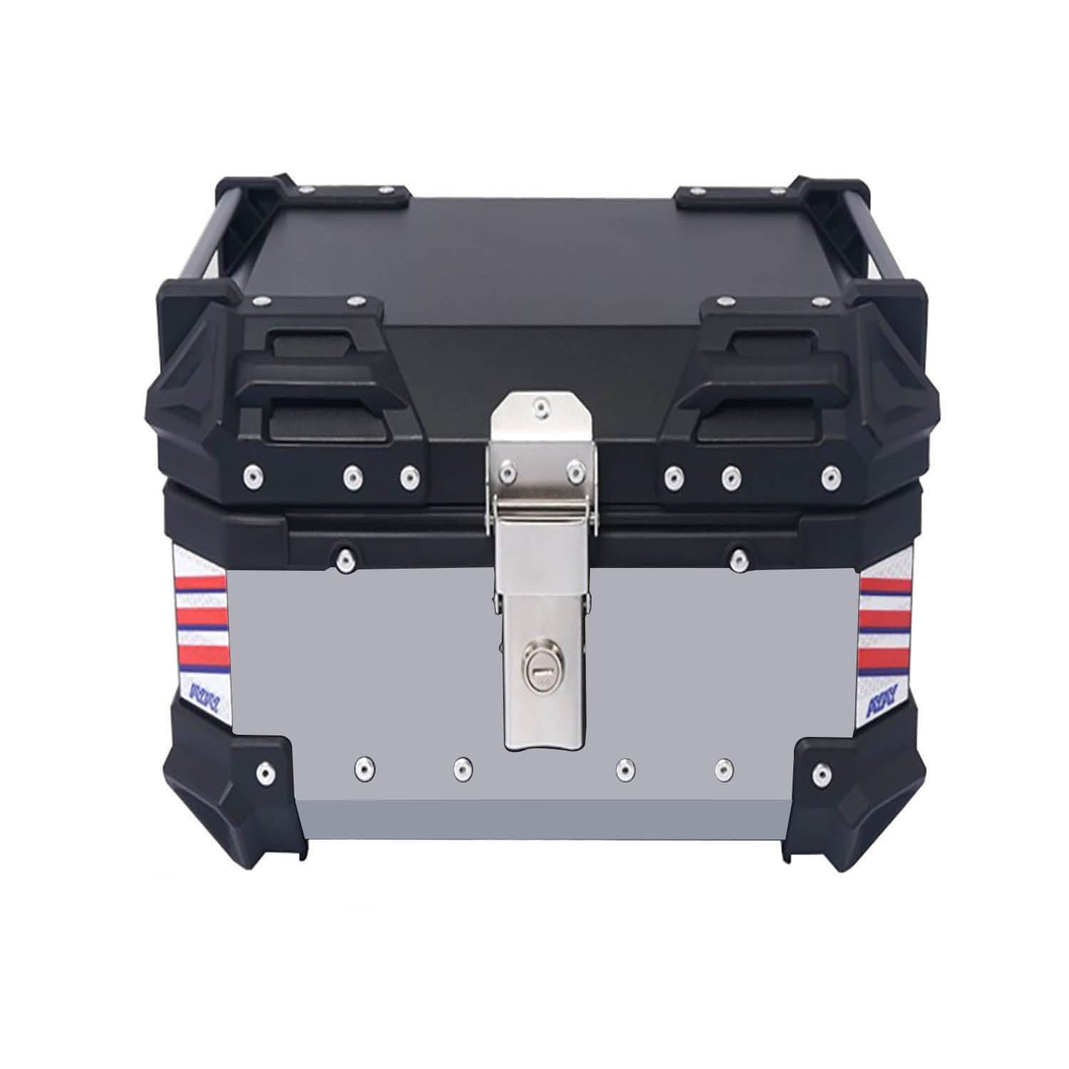 Top Case Moto Étanche, 45L 55L 65L Aluminium Moto Coffre Voyage Boîte De Queue, avec Serrure De Sécurité, pour Un Casque Et Bagages, Noir, Argenté (Couleur : Argent, Taille : 65L)