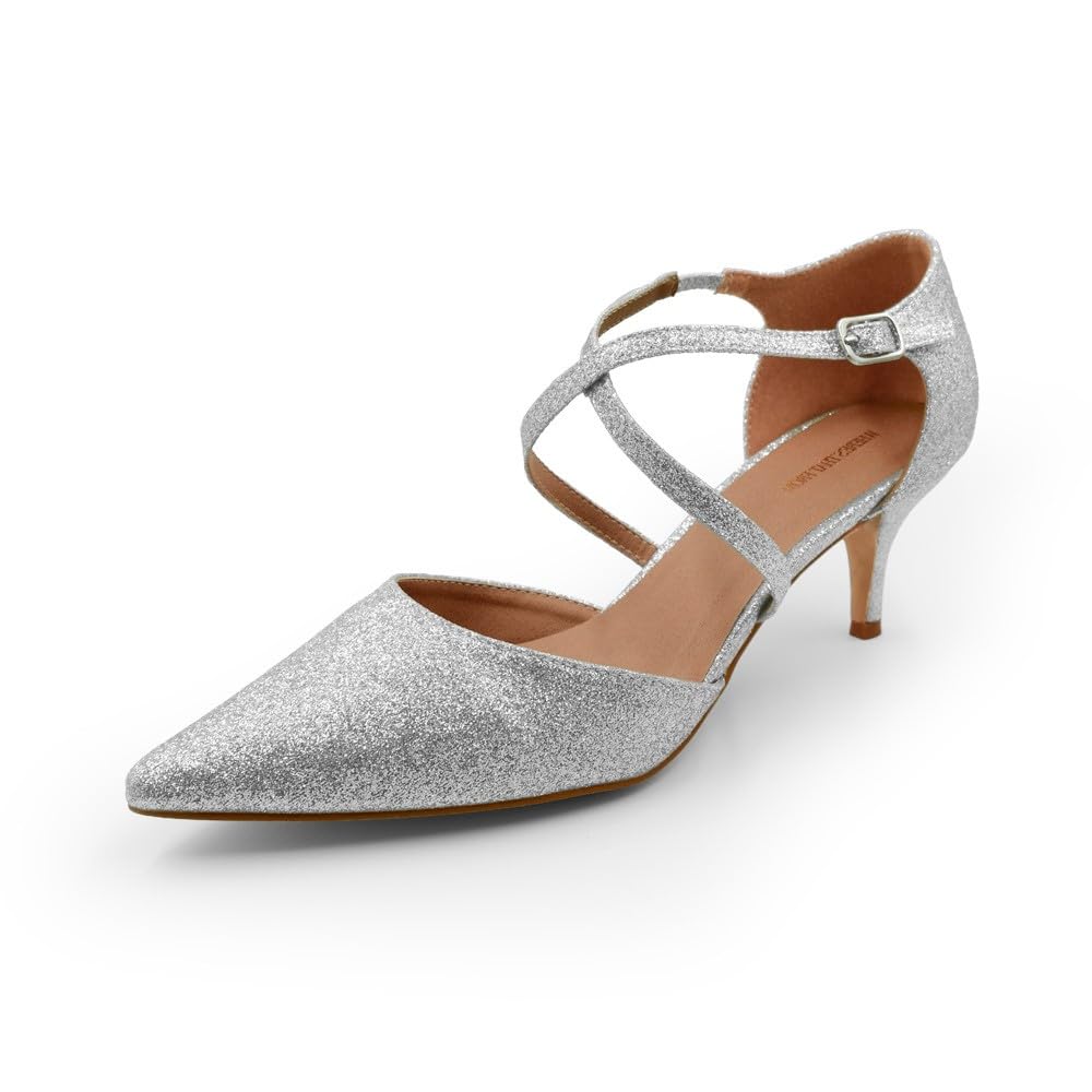 Grey Silver Evening Shoes Kitten Heel Women's Low-Heel Kitten-Heel