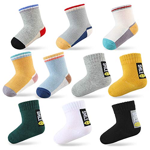 Colorful Fashion Crew Socks- Baby Toddler Infant Newborn Kids Boys Girls Unisex All Weather Outdoor Cotton Gift Set 10 Pairs (3-12Months, Polychrome-10Pairs)
