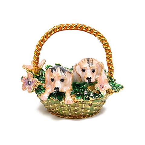 QIFU Hand Painted Dog Mini Enamel Trinket Box Cover