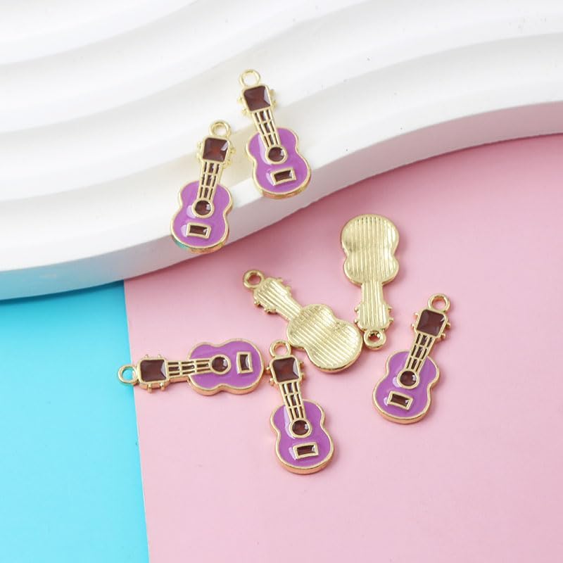 Ximimark 100pcs Vibrant Golden Enamel Guitar Charms - Diverse Designs for Jewelry Making - Perfect DIY Bracelet Accessories Set - Image 9