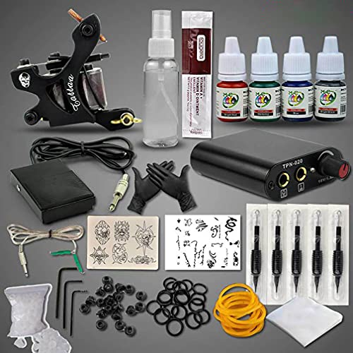 Kit completo de tatuaje Kits de pistola de tatuaje individual para Liner Shader con empuñaduras de fuente de alimentación Puntas de tinta para tatuadores profesionales