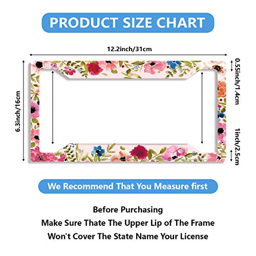 Personalized License Plate Frame Metal Aluminum Artistic Flower Pink License Plate Cover Car Tag Holder With 4 Holes And Screws For Women Men Auto Decoration For Usa Canada Vehicles Standard (12"X6") #TOP1