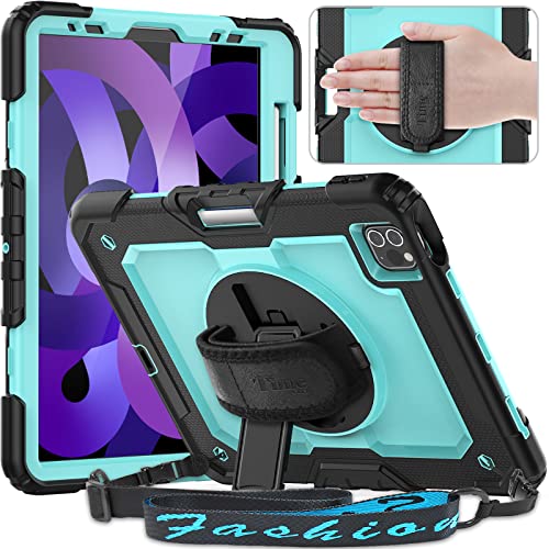 Timecity Case for iPad Air 5th/ 4th Generation 2022/2020, iPad 10.9 Inch Cover Heavy Duty ShockProof Protective Case with Screen Protector, 360° Rotating Stand & Hand Strap for iPad Air 4/5, Green