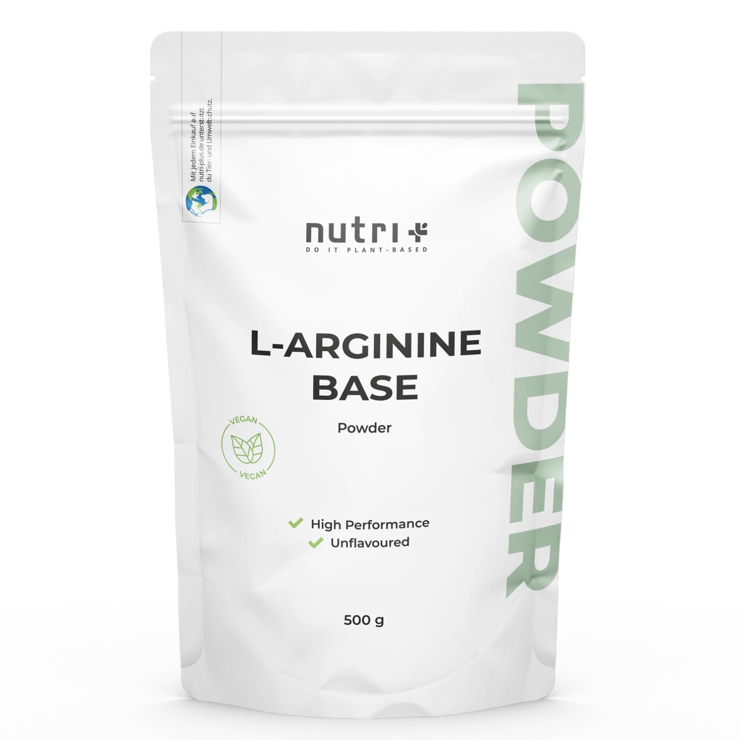 Nutri + L-Arginin Base Pulver 500 g hochdosiert + vegan - pflanzlich durch Fermentation - reines L-Arginine Powder - ohne Zusatz - Premiumqualität