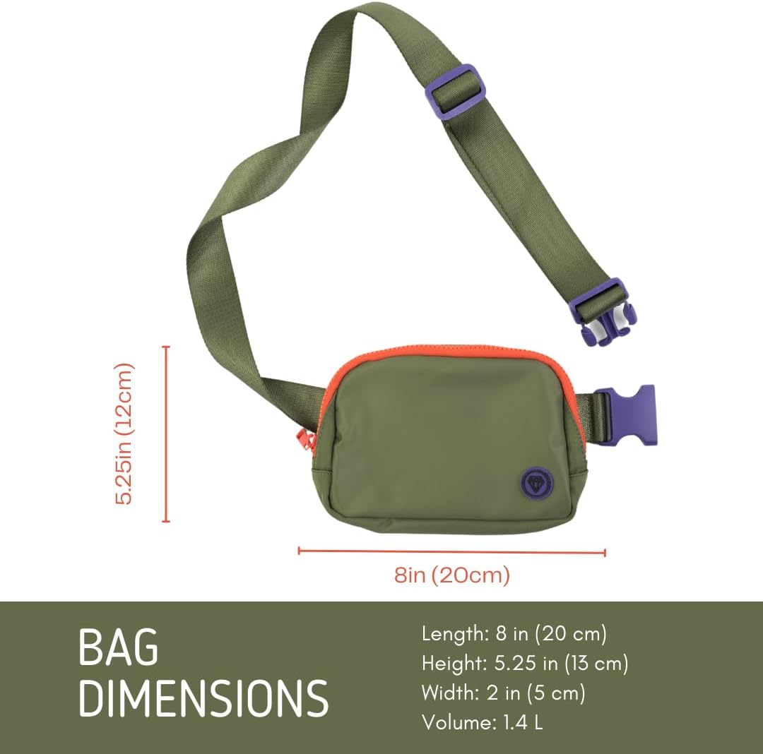 Rubina Anywhere Belt Bag | Crossbody Bag for Women | Unisex Hip Waist Pack for Hiking, Workout, Running, Traveling, Festivals | Chest Bag | Adjustable Strap | Evergreen (Olive/Orange), Small - Image 4
