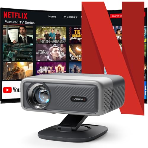 Image of [Netflix Officially&AI Auto Focus]AuKing Smart Projector with Wifi,Bluetooth,Auto Focus&Keystone Projector,3DDoIby Audio, Native 1080P Outdoor Projector with Omnidirectional Rotating Stand Grey