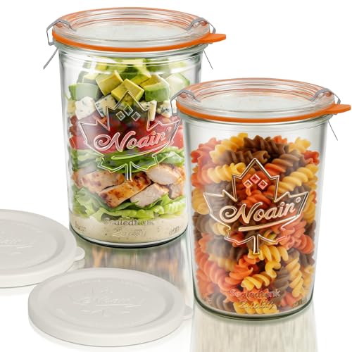 Wide Mouth Canning Jars 27 oz - 2 Pack Sourdough Starter Jars with 4 Lids
