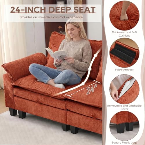 Image of IPKIG 82.3 inch Modular Cloud Couch with Storage, U Shaped Sectional Sofa with Ottoman & Pillow, Chenille Deep Seat Sectional Couches for Living Room, Apartment, Orange