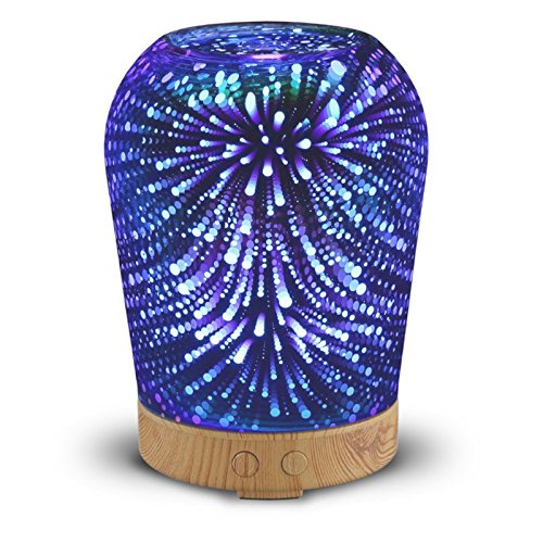 Aromatherapy Oil Diffuser, GLISTENY 3D Essential Oil Diffuser Auto Shut-Off 100ml Ultrasonic Aroma Cool Mist Humidifier with 16 Color Night Light Changing for Baby Gift for Office Home Bedroom Living