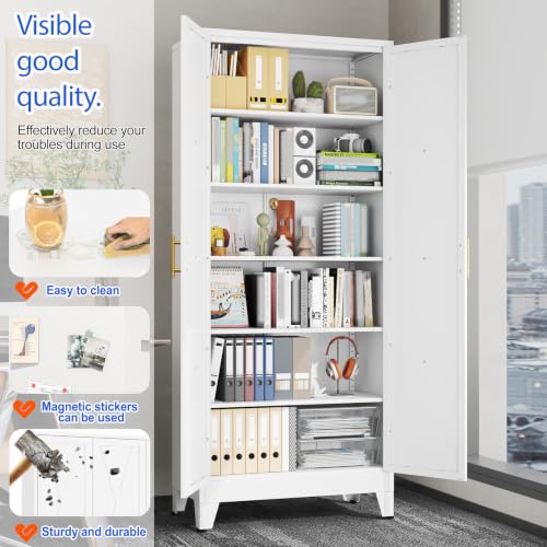 Image of GAIOUS 74.8 inch Tall Kitchen Pantry Cabinet, Metal File Storage Cabinet White