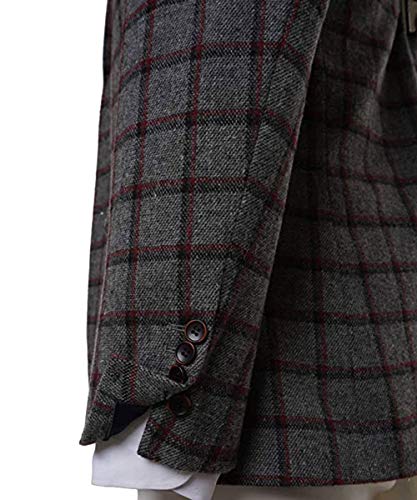 GATMSTZ Mens Formal Checked Tweed Blend 3 Piece Suits Slim Fit Groom Prom Plaid Tuxedos2