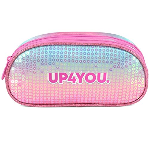 Estojo, Luxcel, Tecido, Up4You, Arco Iris, Grande, 2 Zíperes, Rosa