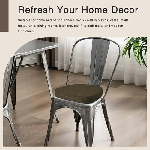 Image of OVOV 14x14 Chair Cushions for Metal Dining Chairs Set of 2 Khaki | Non Slip, Washable Removable Cover with Ties, Textured, for Dining Room, Kitchen Cafes Bistro Patio, Stackable Chairs