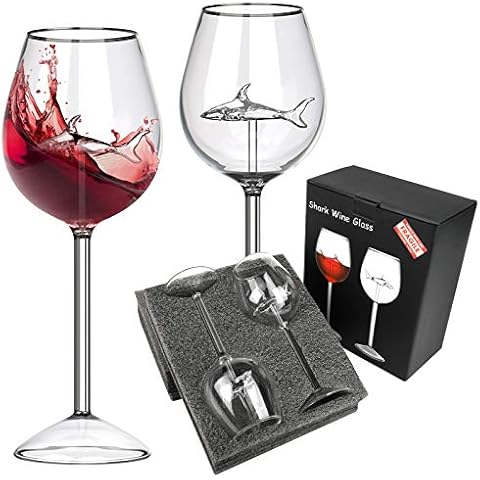 XOCOY Shark Wine Glasses,Red Wine Glass with Shark Inside,Crystal Flutes Goblets Novelty Gift for Adult Home Bar Party Christmas Celebration,Set of 2 Cover