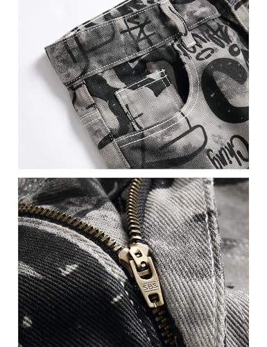 Men Graffiti Print Slim Straight Jeans3