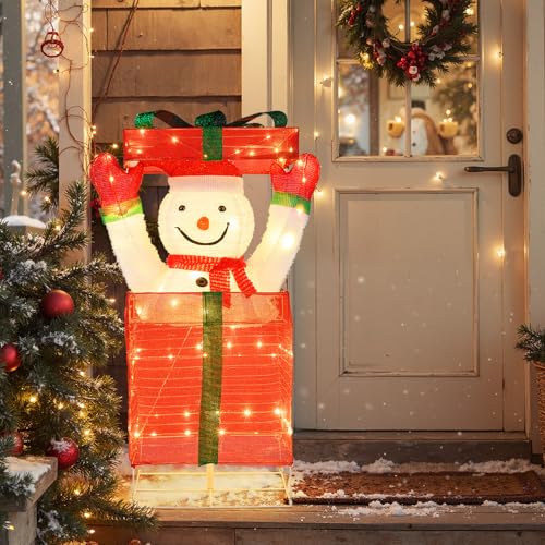 COSTWAY LED Schneemann in Geschenkbox, 115 cm beleuchtete...