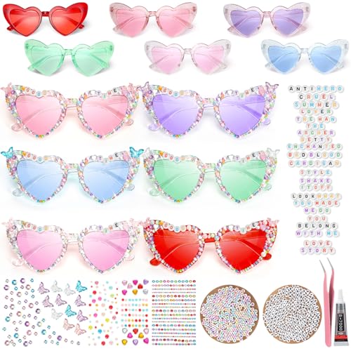 6 Pack Heart Sunglasses for Women DIY Singer Sunglasses Kit Multicolor Heart Glasses for Fans Singer Party Favors