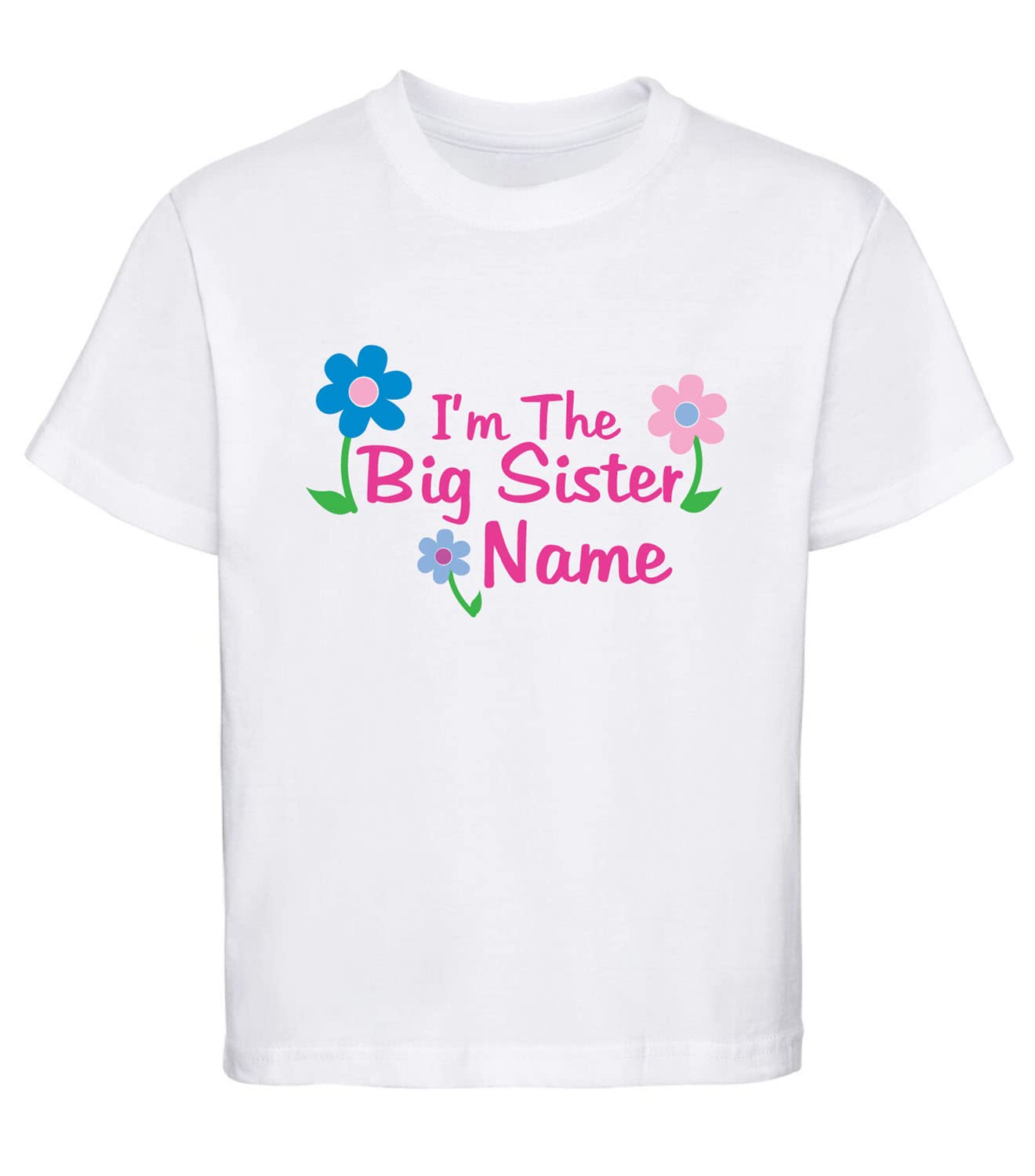 beyondsomePersonalised Big Sister T-Shirt Flowers Girls Childrens Kids Tshirt