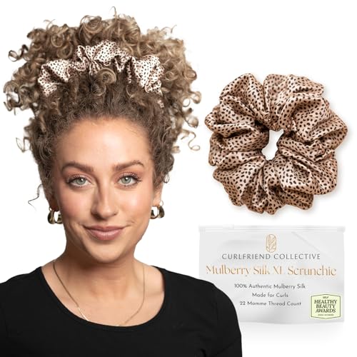 Image of Silk Scrunchies for Ponytail Holders - Oversized Silk Scrunchies - Extra Large No Damage Hair Ties for Curly, Thick, and Thin - Hair Accessories for Women - Leopard /Cheetah Print, XL By Curlfriend