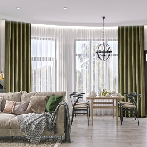 Topfinel CL145RB 80 Inch Curtains For Living Room Dark Green Velvet Curtains For Dedroom,Soundproof Noise Cancelling Room Darkening Back Tab Window Treatments Curtains,52X80,2 Panels Burg,Olive Green thumb #6