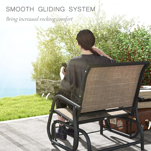 Outsunny Porch Glider Set of 2, Metal Frame Swing Glider Chair with Breathable Mesh Fabric, Curved Armrests and Steel Frame for Garden, Poolside, Backyard, Balcony, Light Mixed Brown - Image 5