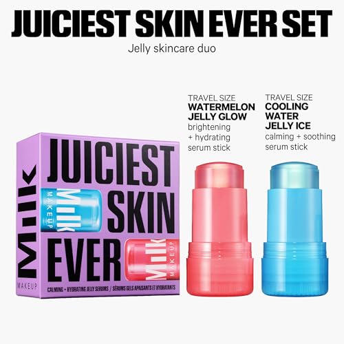 Image of Milk Makeup Calming + Hydrating Jelly Skincare Serum Set - Reduce the Look of Puffiness + Redness, Brighten Skin + Minimize Look of Pores + Lines - Cooling Water + Watermelon Jelly, 0.21 oz each