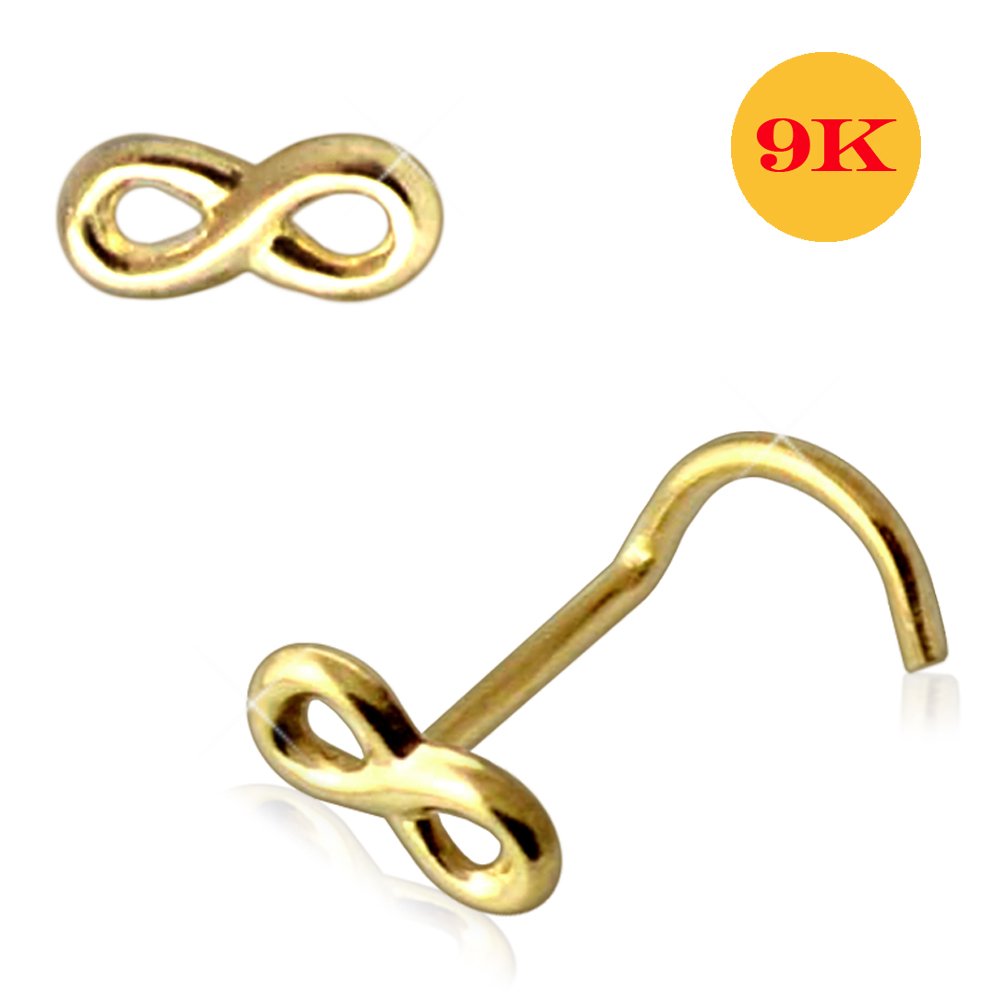 Monster Piercing 9K Gold Echtgold | Nasenpiercing Nasenstecker Stud | Infinity Unendlich Zeichen | Stabstärke: 20G (0,8 mm) | Stablänge: 7mm | Hypoallergen
