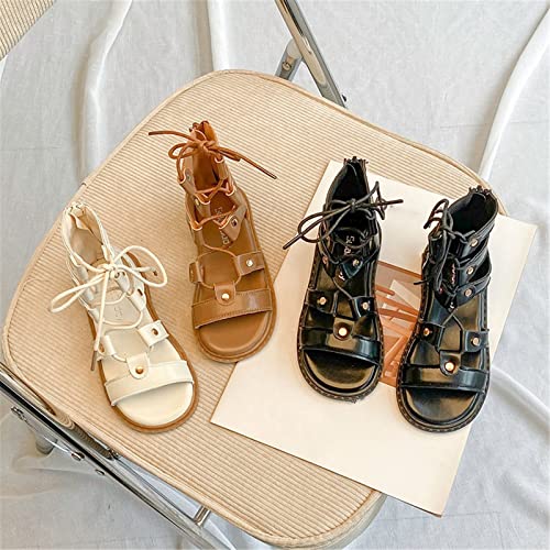 Kids Girls Sandals Zipper Casual Adjustable Rope Straps Light Weight Summer Sandals Little Child Open Toe Beach Shoes (Black, 4 Big Kids)2