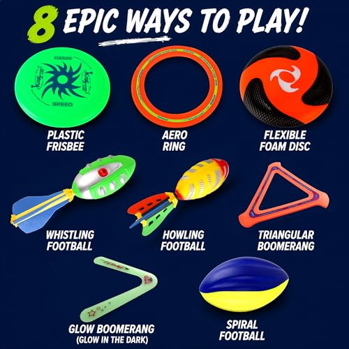 Set Deportivo Combo 8 en 1 - Diversión Al Aire Libre con Fútbol de Espuma, Discos Voladores, Aros Aero, Boomerang y Misiles Silbadores para Niños miniatura 3