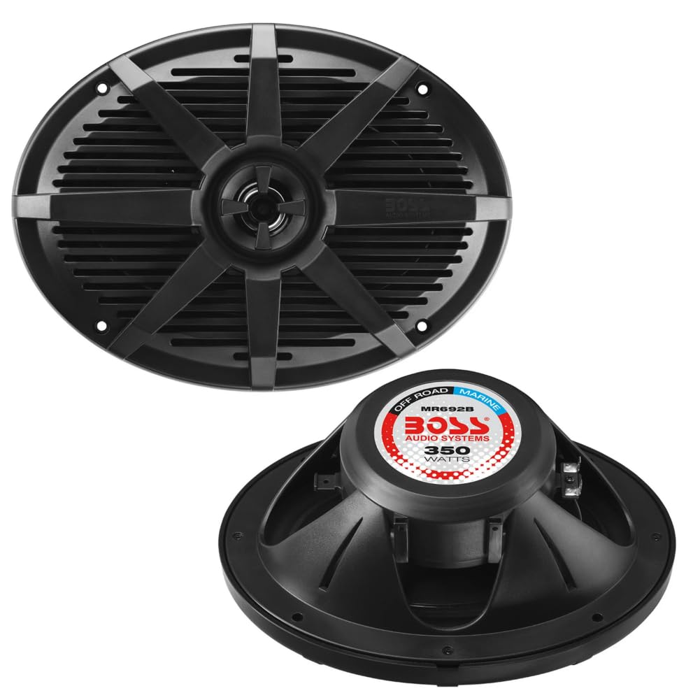 Kit Set para Boss Audio Systems MR692B 2 Altavoces Marinos ovalados de 2 vías, Negro 6 x 9 15 x 23 cm 175 vatios rms 350 vatios máx. 4 ohmios Impermeable mar Piscina Barco Hotel, por par