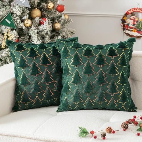 VITEVER Kissenbezug Weihnachten (18x18 Zoll, 2er Set) – weicher Plüsch-Kunstpelz mit funkelnden Pailletten, Weihnachtsdeko Kissenbezug für Couch,...