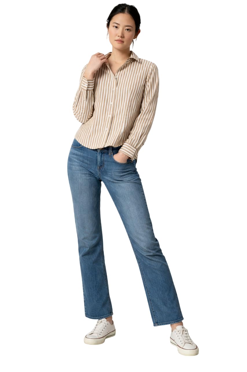 KOLI Womens Striped Cotton Button Down Shirt – Oversized Long Sleeve Work & Casual Blouse Brown Size-M-picture-34