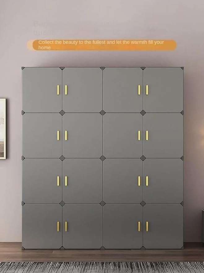 Image of 12 Door Kids Cartoon Wardrobe Storage Cabinet - DIY Modular Clothes Organizer with Hanging Cartoon Design Wardrobe with Multi for Bedroom, Living Room,Entryway
