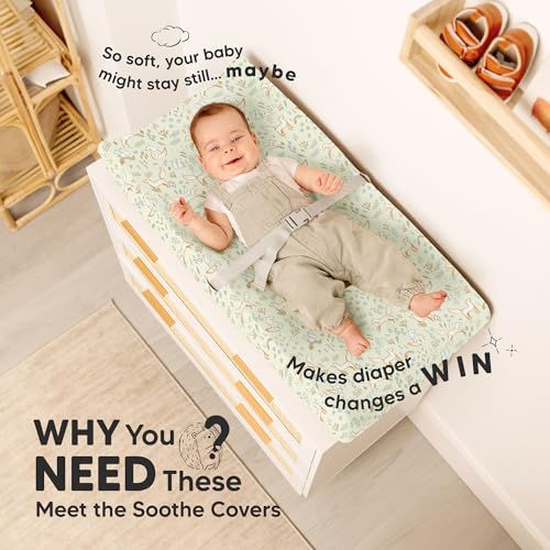 Image of 2-Pack Organic Changing Pad Covers for Girl, Boy, Neutral - 100% Cotton Changing Table Pad Cover, Soft Baby Nursery Diaper Changing Pad Sheets, Contour Changing Pads Liners, Change Pad Cover (Foxtrot)