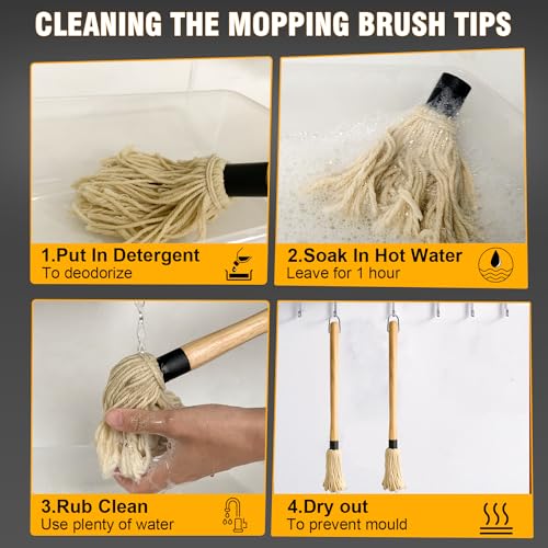 Image of Walfos BBQ Mop Brushes for Sauce, Grilling Basting Mop Wooden Long Handle with 3 Heads, for Grilling, Barbecue, Smoking Steak (18 inch)