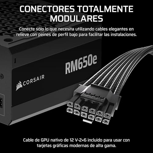 Miniatura 4 de Corsair Rm650e 2025 Fuente De Alimentación Atx Totalmente Modular De Bajo Ruido Con Cable De 12v-2x6 - Compatible Con Atx 3.1 Y Pcie 5.1, Eficiencia Cybenetics Gold, Condensadores A 105 C - Negro