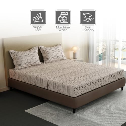 Image of Layers 100% Cotton Bedsheet for King Size Bed | Lumina Floret Collection | 144 TC Soft & Breathable | Printed with 2 Pillow Covers | Wrinkle Free & Colorfast | 3 Piece Bedding Set - White