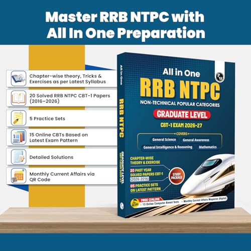Image of PW RRB NTPC Book 2026 | All in One Graduate Level CBT-1 | 20 Previous Year Solved Papers (PYQs) | Chapter-wise Theory, Short Tricks & Exercises | 10 Practice Sets | English Edition