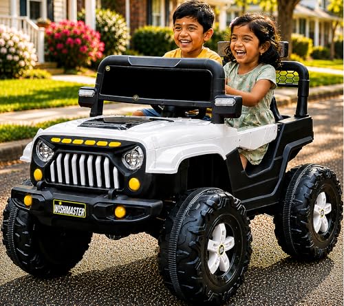 Image of Wishmaster Kids Electric Ride-On SUV - Stylish Off-Road Adventure Car for Kids with LED Lights, Music, Remote & Manual Drive | Music Player (White)