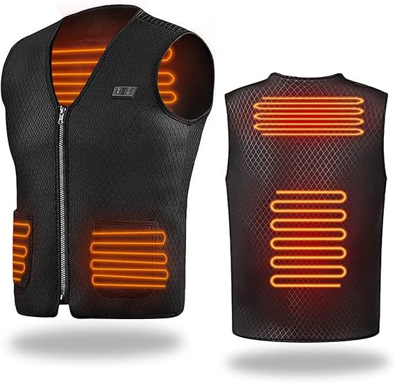 Anluomafuy Gilet Riscaldabile per Uomo e Donna, Gilet Riscaldato USB, Vestito Elettrici Riscaldati, 7 Zone Riscaldamento, 3 Temperature Regolabili per Escursionismo, Campeggio, Temperatura Massima 65℃