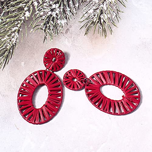 Statement Raffia Earrings Boho Drop Dangle Earrings for Women Handmade Fashion Earring Bohemian Gift Jewelry for Girls4
