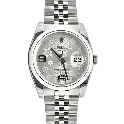 Rolex Datejust 36 Silver Floral Motif 2 Arab Dial Steel Mens Watch 116200