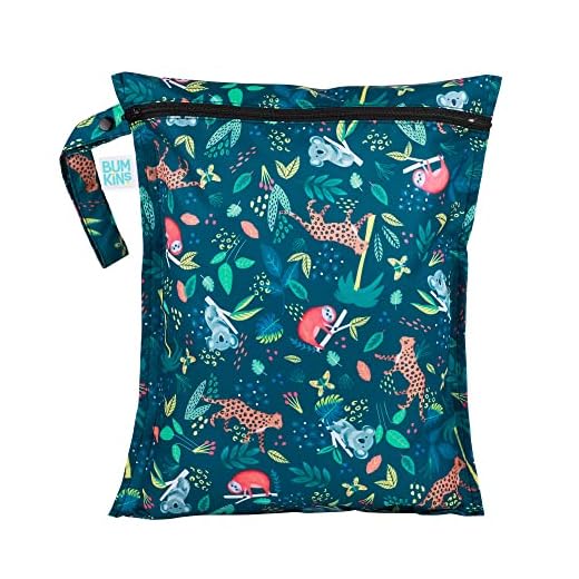 Bumkins Waterproof Wet Bag for Baby, Travel, Swim Suit, Cloth Diapers, Pump Parts, Pool, Beach, Gym Clothes, Toiletry, Hook to Stroller, Daycare, Zipper Reusable Wetdry Packing Pouch, Jungle