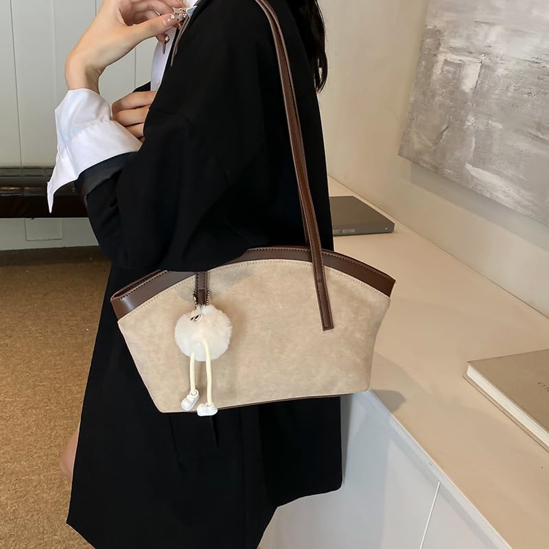 niche retro suede leather handbag with texture and color blocked women's shoulder bag4