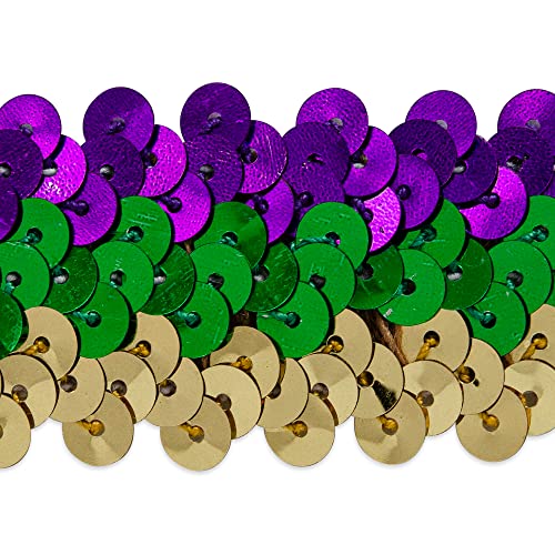 Trims by the Yard 3-Row Metallic Mardis Gras Stretch Sequin Trim, 1 1/4-Inch Versatile Sequins for Crafts, Durable for Costumes and Home Decor Items, 10-Yard Cut, Multicolors